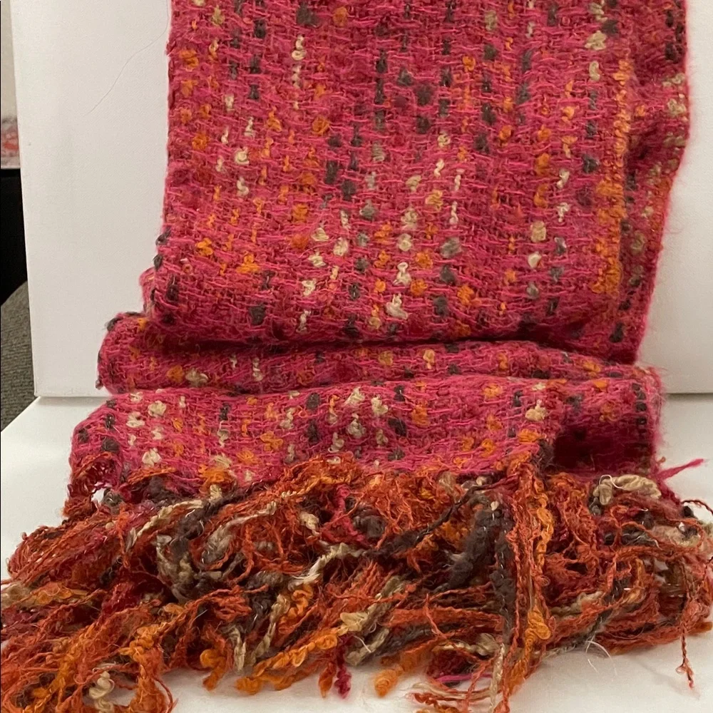 Open weave pink red large scarf wrap boho lagenlook elegant 24”x 76”